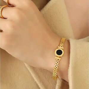 Roman Numerals Black Acrylic Stainless Steel Bracelet